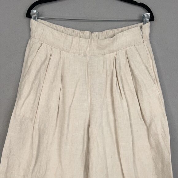 GAP Pants Womens 12 Beige Linen Wide Leg Culottes Cropped Pleated Minimal Resort - Picture 2 of 16